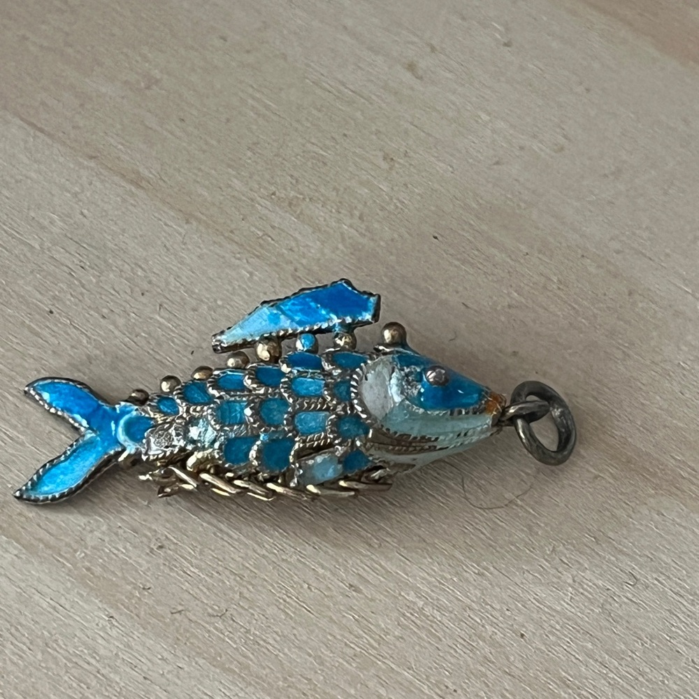 Rare! .sterling & enamel Blue Fish Pendant